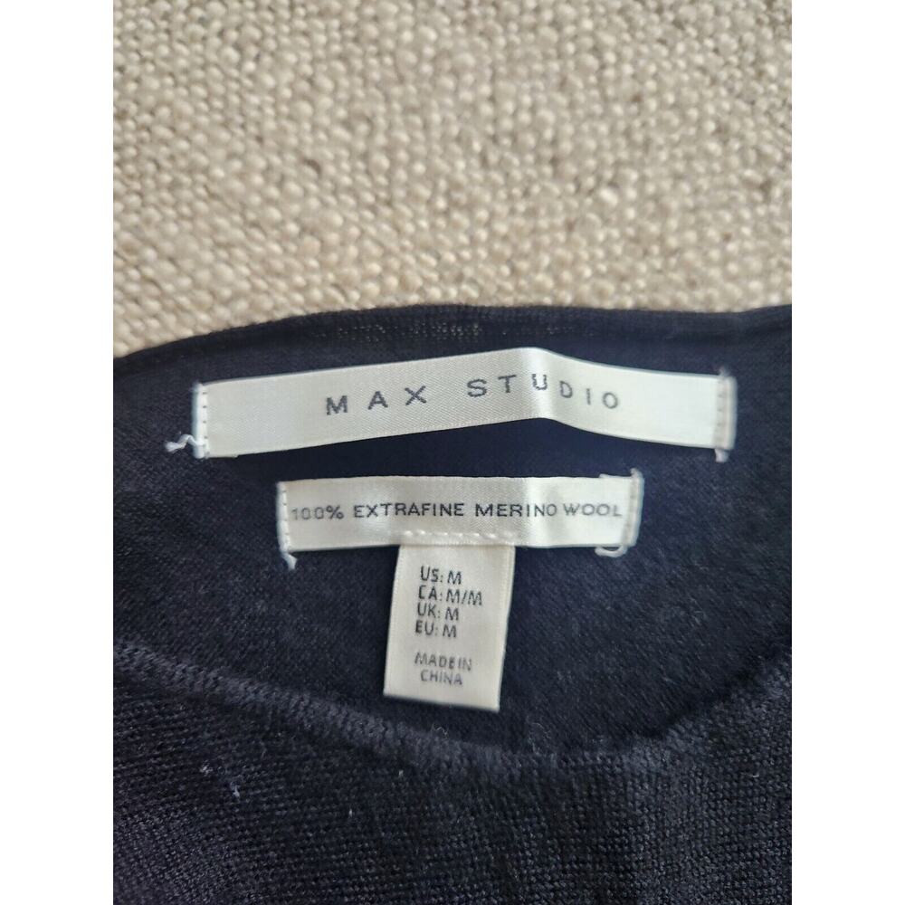 MAX STUDIO Pullover Sweater Womens M 100% Extra Fine Merino Wool Knit Top Black - Picture 5 of 8